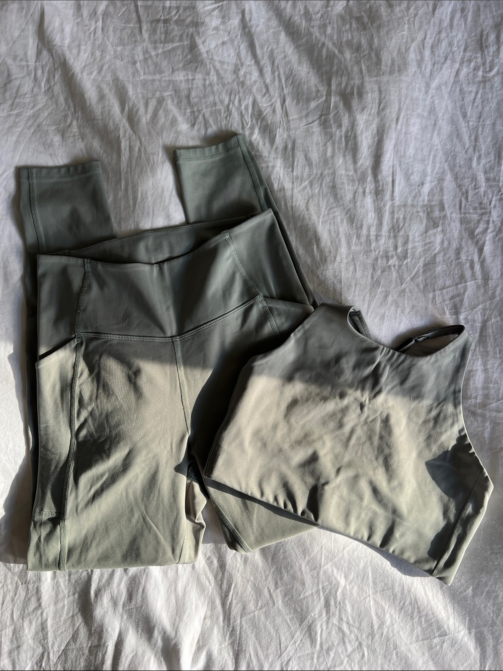 girlfriend collective Olive Green Crop Top & High-Waist Leggings Set